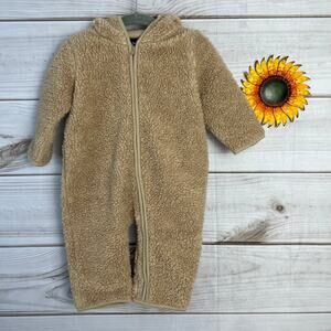 Baby Gap 6-12 Months Tan Sherpa Bear Hooded One Piece Jumpsuit Romper